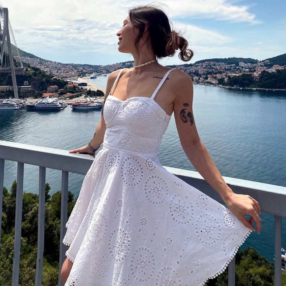 Zara mini dress Crochet Embroidered corset  openwork boho sundress summer